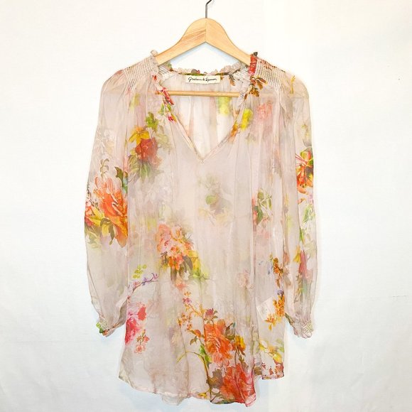 Graham & Spencer Silk Blouse in Blush Floral - Picture 1 of 7